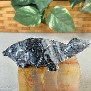Black & White Marble Hand Carved Stone Turtle Carving Figurine Animal Figure 3.6